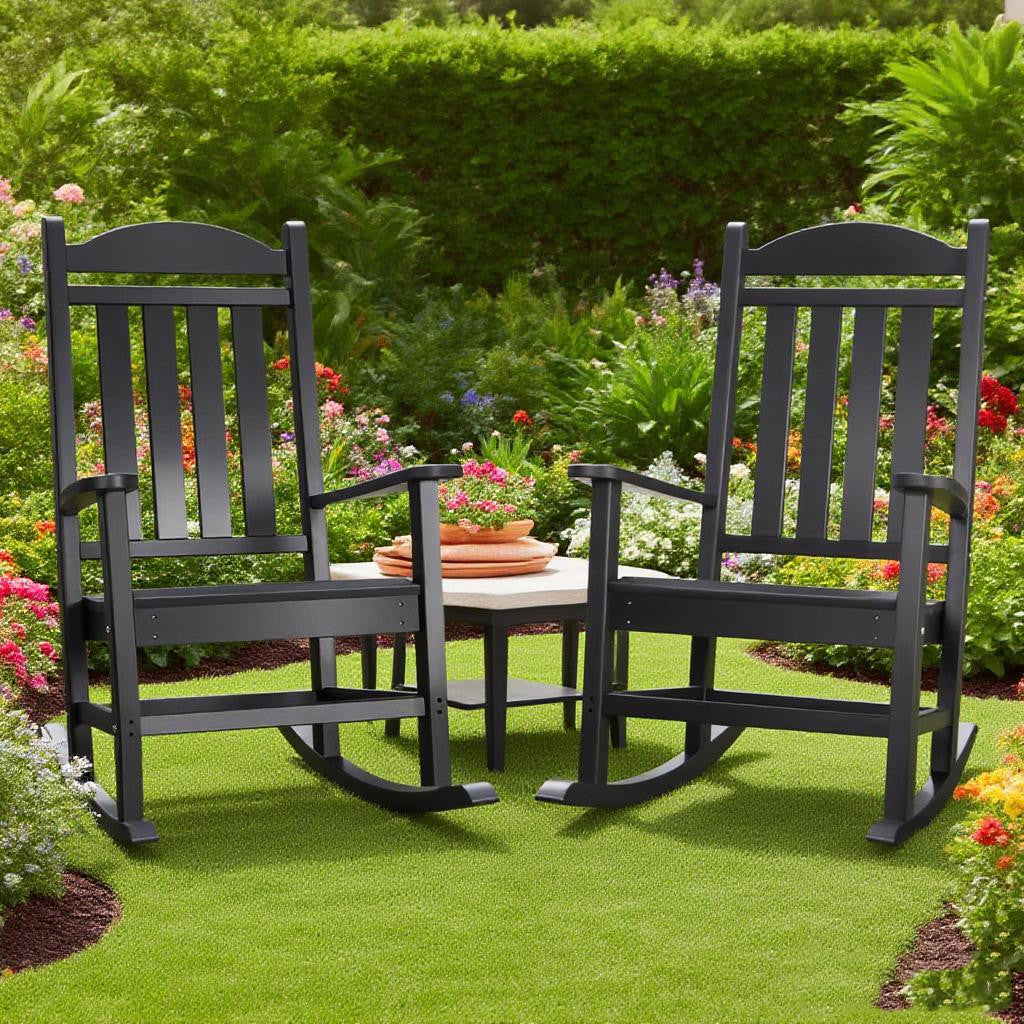 JP OUTDOOR 2PCS Patio HDPE Rocking Chair,Outdoor Rocking Chairs,Black