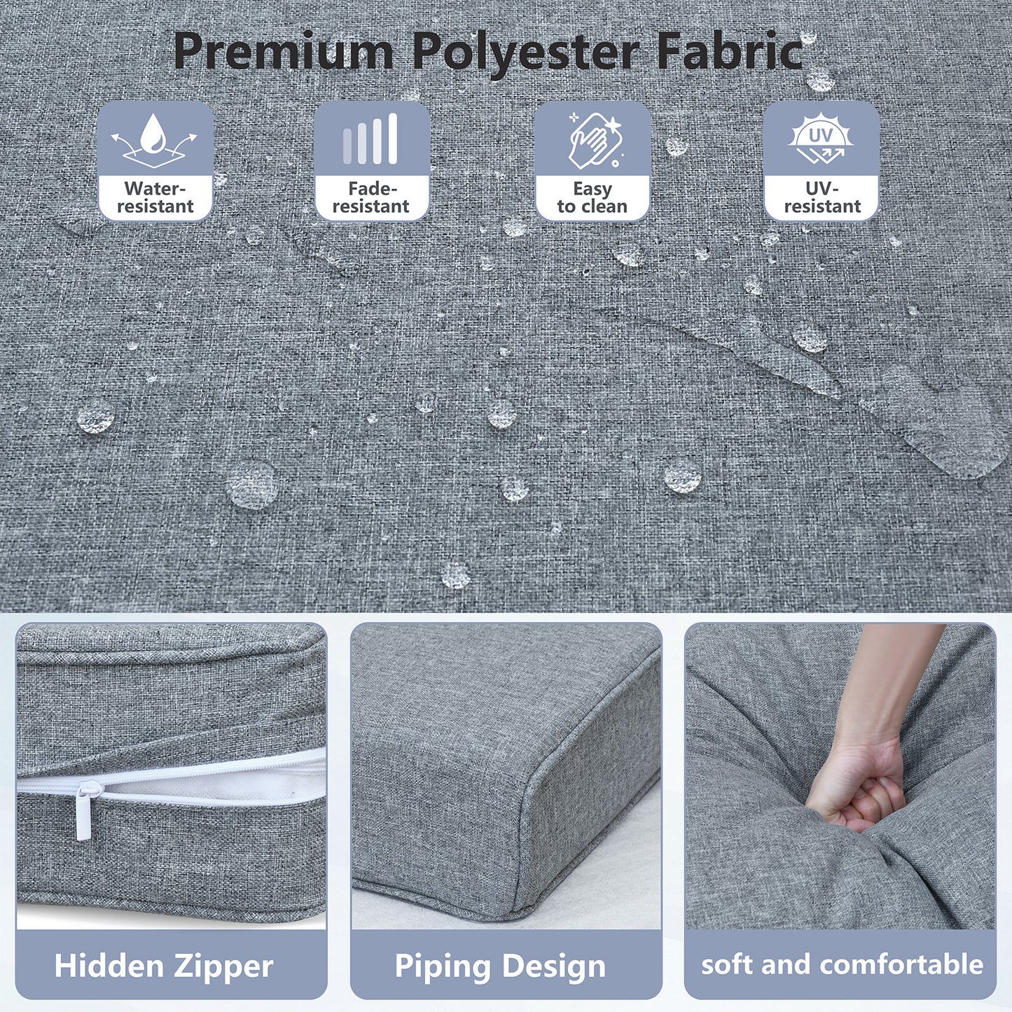 JP Outdoor 24" x 24" Patio Deep Seat Cushion Set, Outdoor Furniture Chair Cushion, Water Resistant & Fade Resistant,Gray