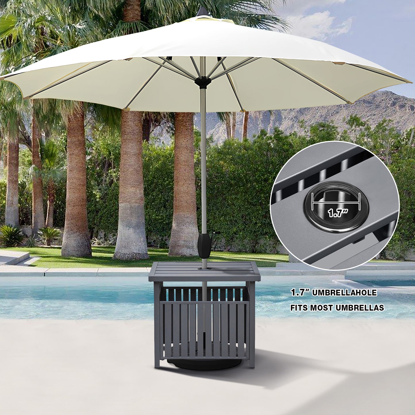 JP OUTDOOR Outdoor Steel Side Table with 1.7" Umbrella Hole for Deck,Pool,Garden,Black