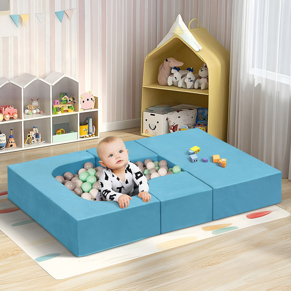 JP Outdoor 4PCS Modular Kids Play Couch Filled with 100% 28D Sponge,Toddler Nugget Convertible Couch，Blue