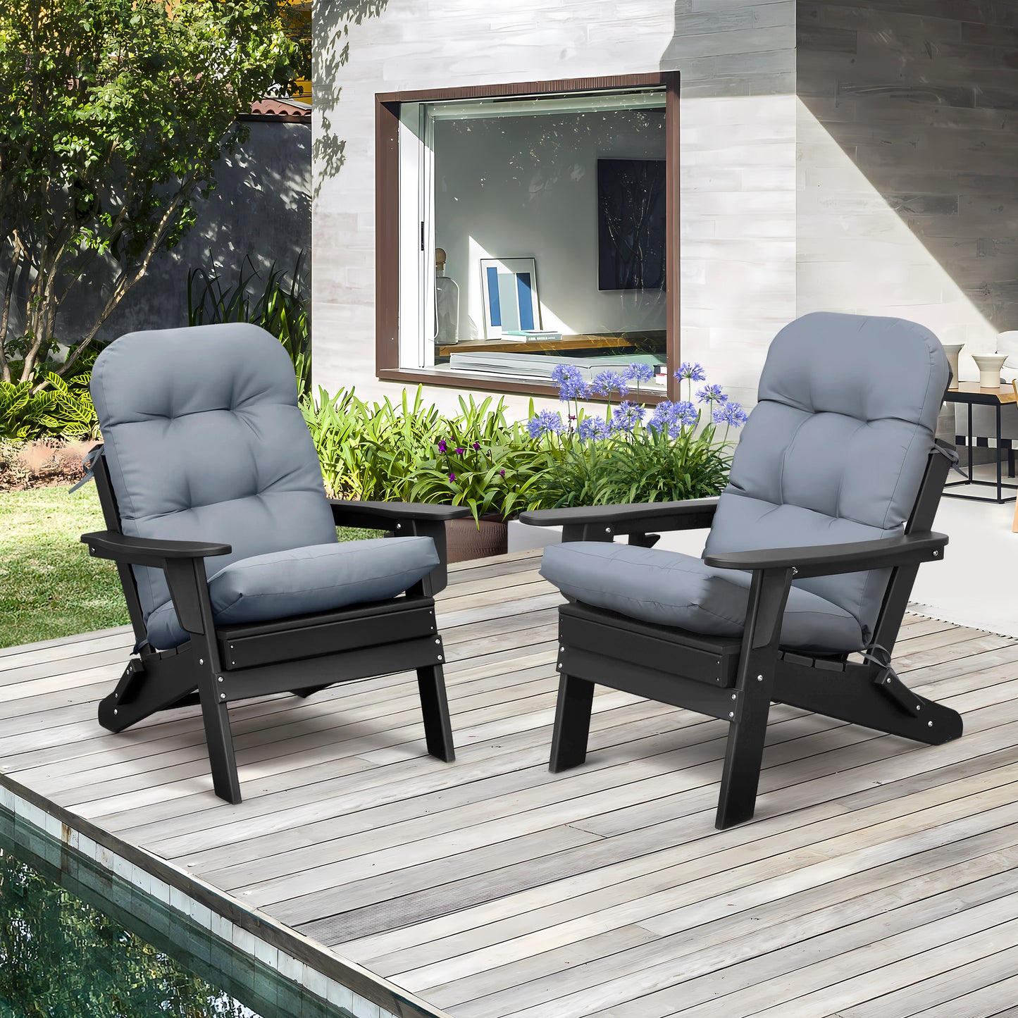 JP Outdoor Adirondack Chair Cushions,Indoor Rocking Chair Cushions 46.5x19.7x4 inch, High Back Patio Seat Cushions of Upper and Lower with Ties, Grey
