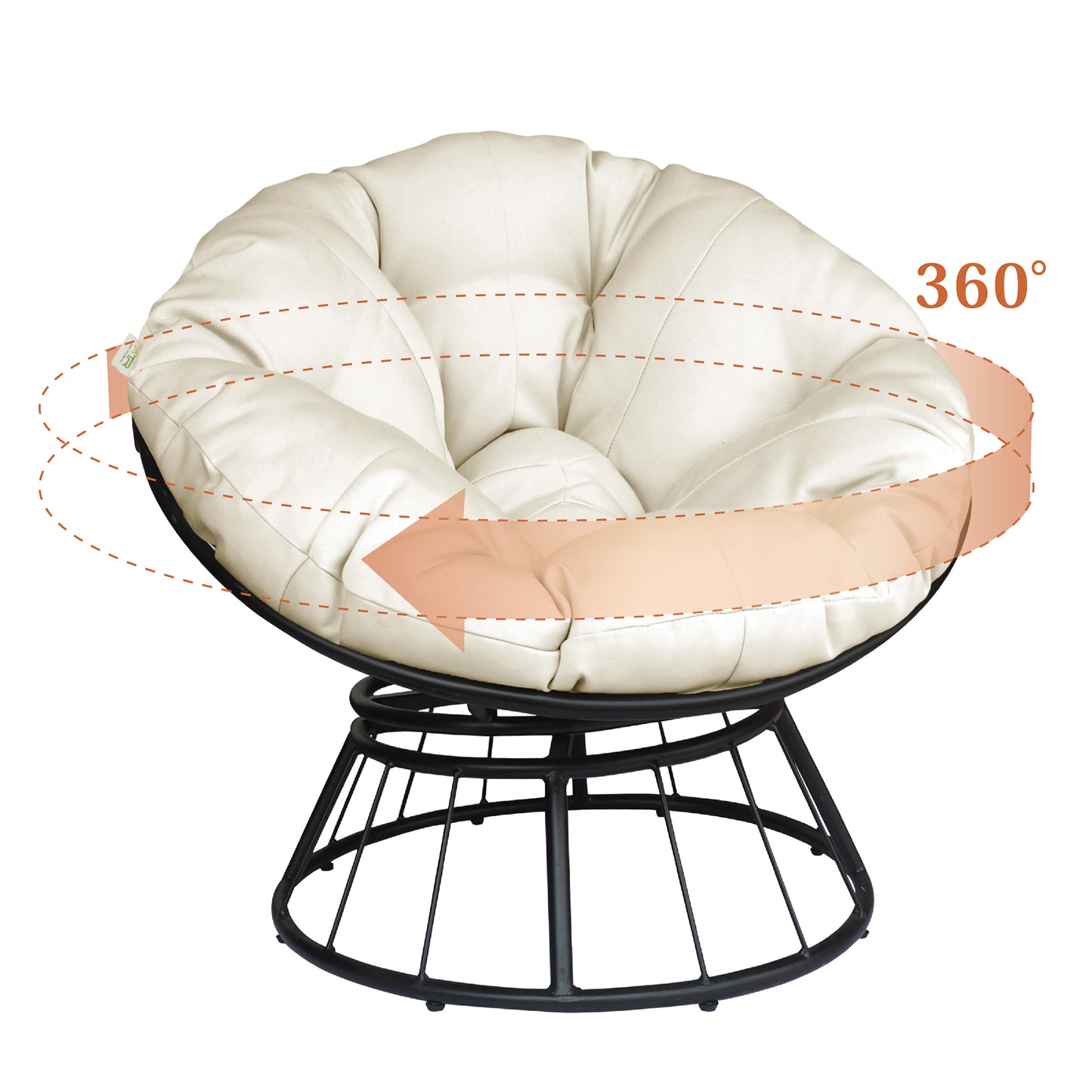 JP OUTDOOR Outdoor Patio Papasan Chair, Papasan Rotating Chair with Cushion,for Garden Backyard, Beige