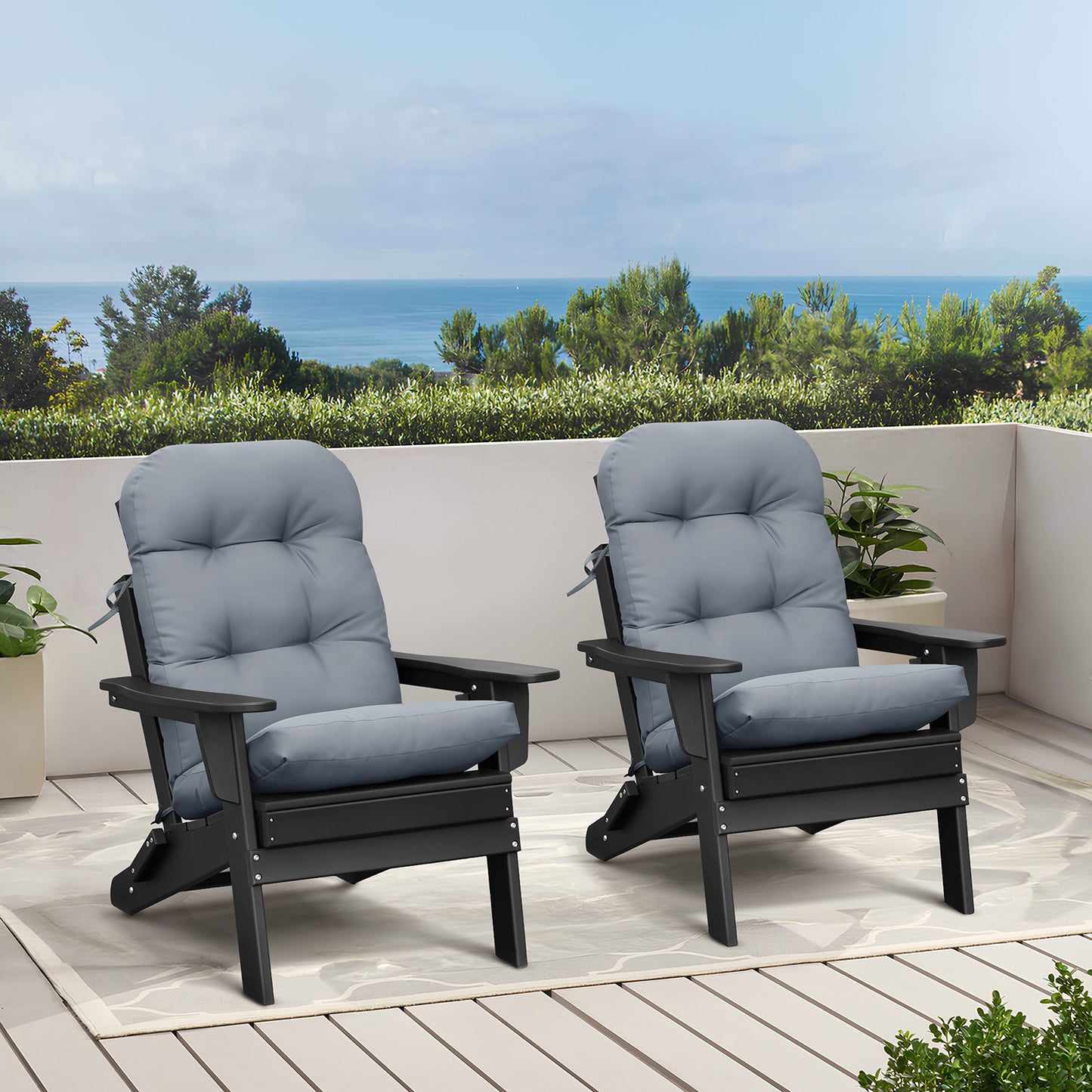 JP Outdoor Adirondack Chair Cushions,Indoor Rocking Chair Cushions 46.5x19.7x4 inch, High Back Patio Seat Cushions of Upper and Lower with Ties, Grey