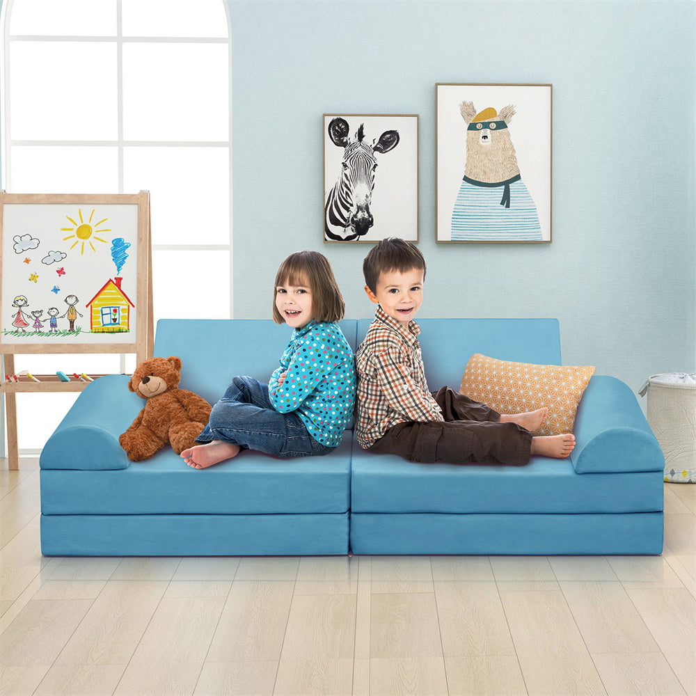 JP Outdoor Modular Kids Play Couch, 8PCS Nugget Couch for Building Fort, Toddler Play Sponge Convertible Couch,Blue