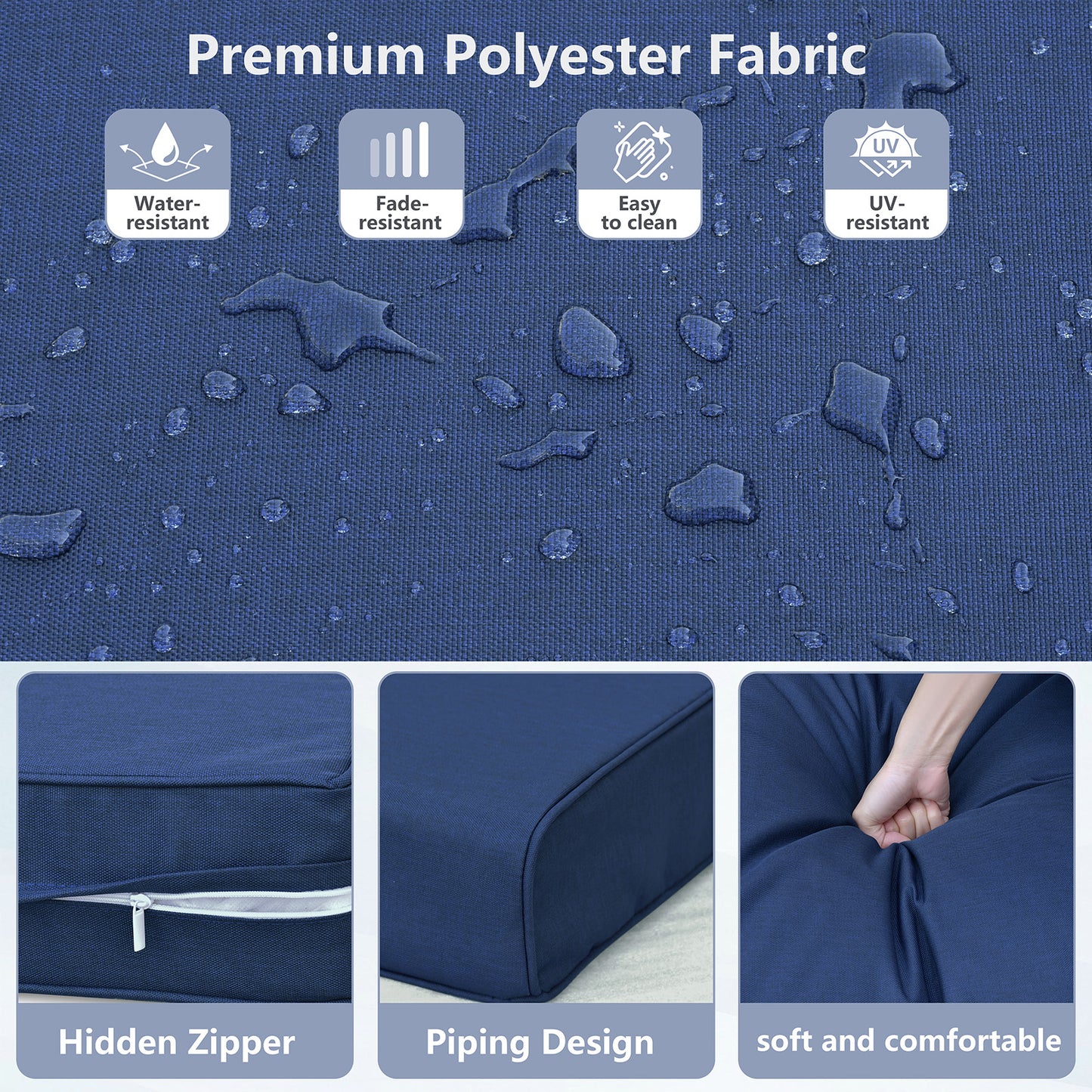 JP Outdoor 24" x 24" Patio Deep Seat Cushion Set, Outdoor Chair Cushion, Water Resistant & Fade Resistant, Navy Blue