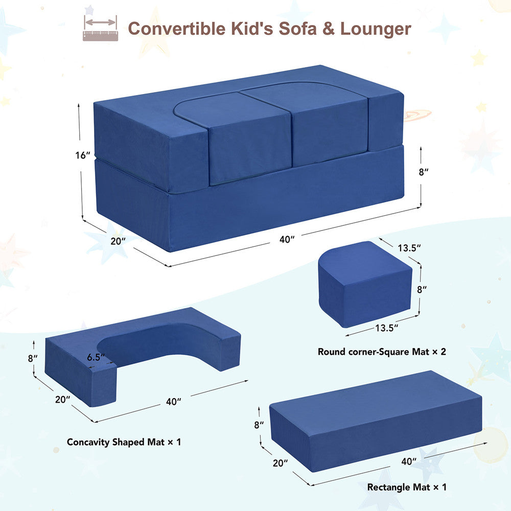 JP Outdoor 4PCS Modular Kids Play Couch Filled with 100% 28D Sponge,Toddler Nugget Convertible Couch，Navy Blue