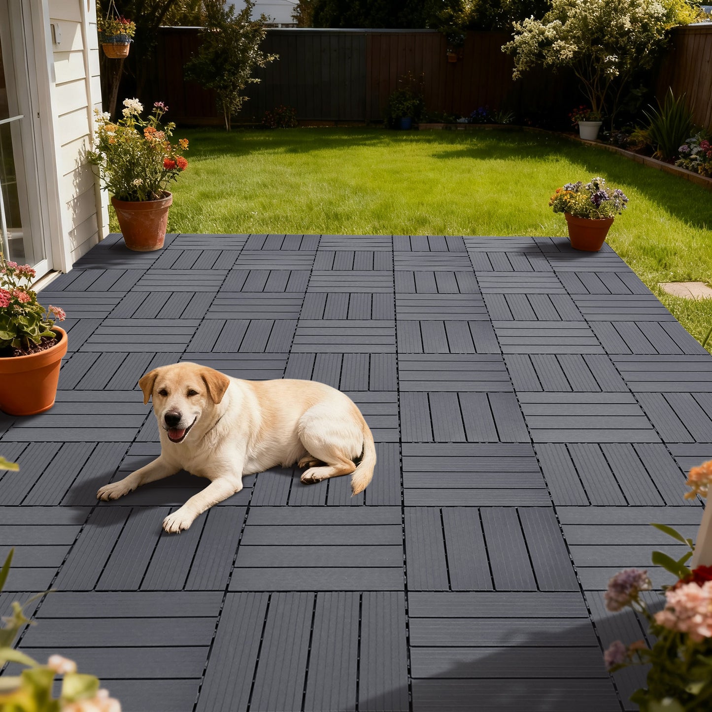 JP Outdoor Interlocking Deck Tiles, Outdoor Square Flooring Tiles,27 Pack,Grey