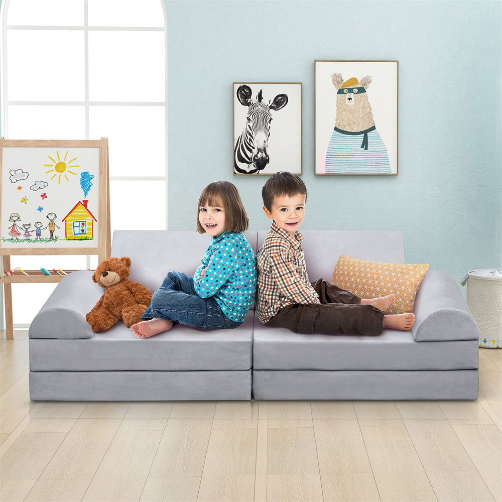 JP Outdoor Modular Kids Play Couch, 8PCS Nugget Couch for Building Fort, Toddler Play Sponge Convertible Couch，Gray