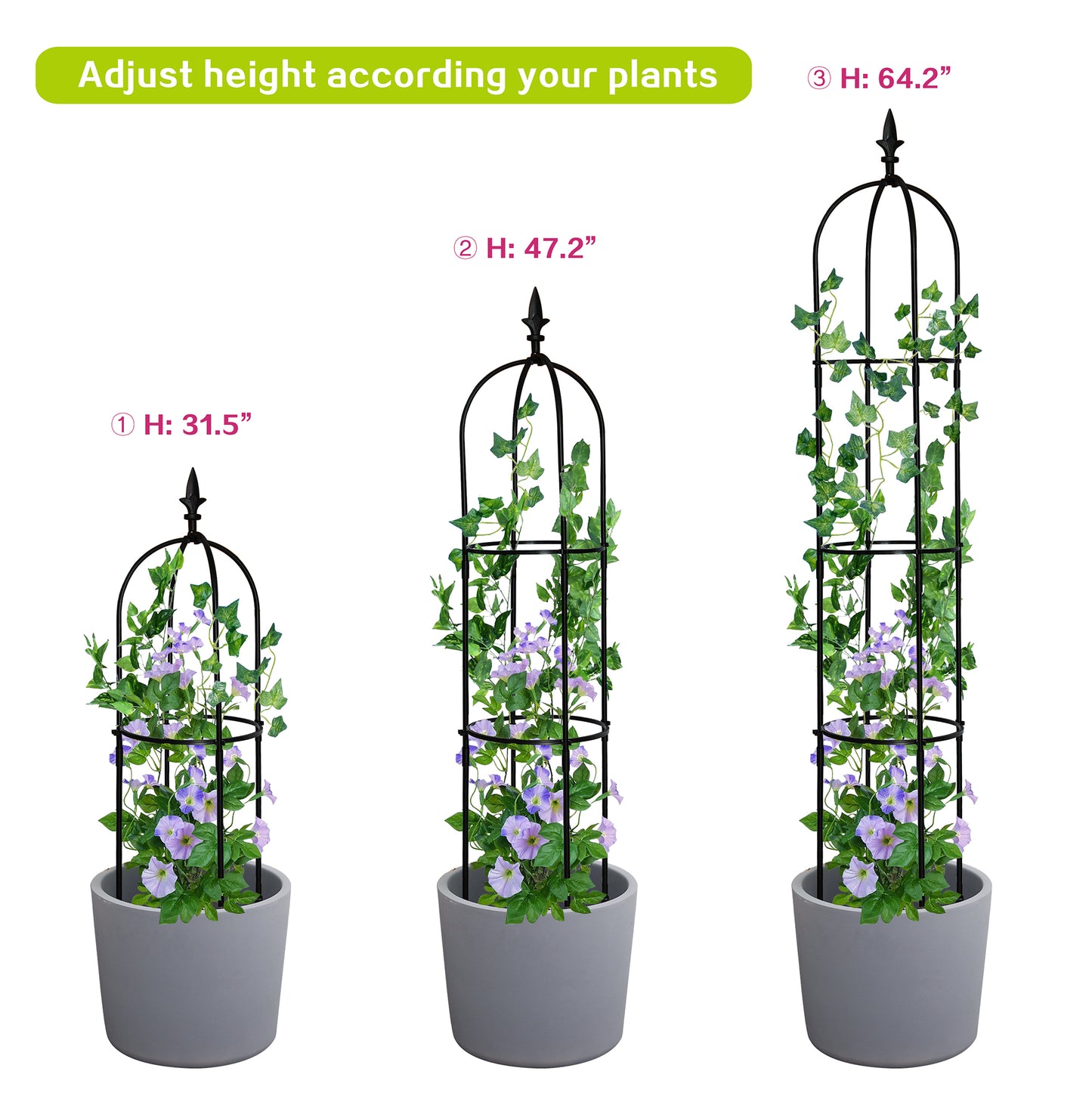 ATR ART to REAL 5'4" H Garden Obelisk Trellis, Tall Tower Plant Trellis Stand, for Climbing Rose Flower or Vines Plants, Black
