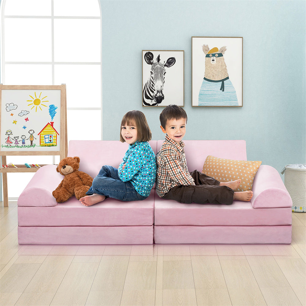 JP Outdoor Modular Kids Play Couch, 8PCS Nugget Couch for Building Fort, Toddler Play Sponge Convertible Couch，Pink