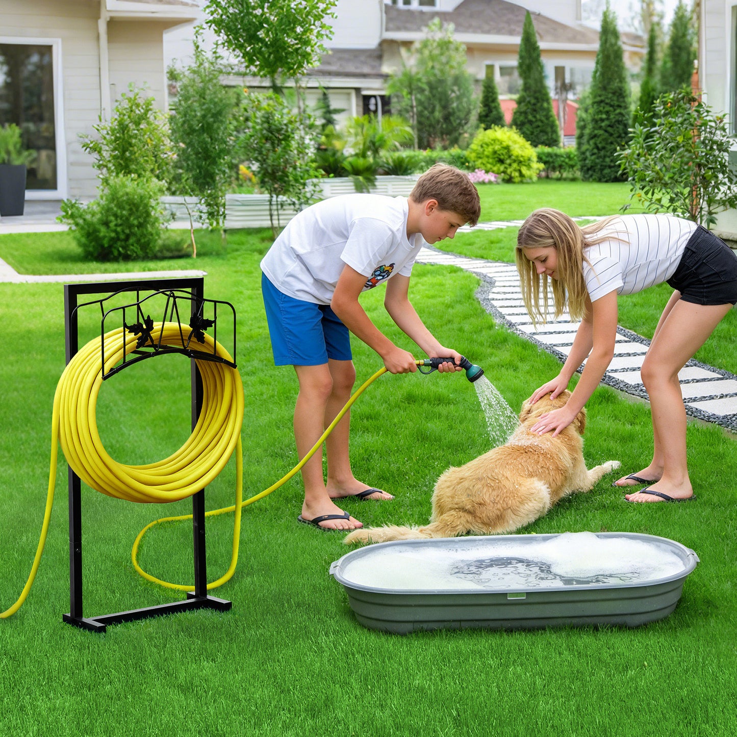 JP Outdoor Detachable Garden Hose Holder, Freestanding Water Hose Holder for Outdoor Yard Lawn