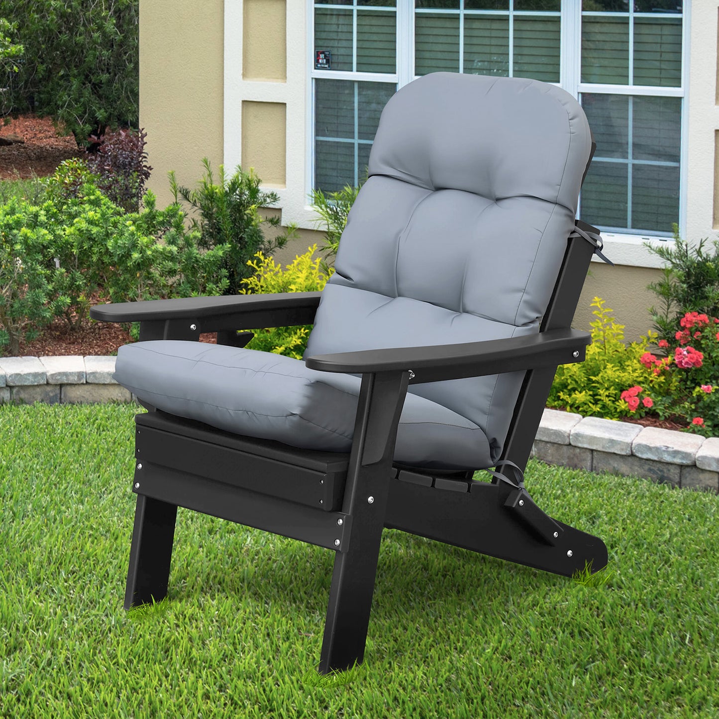 JP Outdoor Adirondack Chair Cushions,Indoor Rocking Chair Cushions 46.5x19.7x4 inch, High Back Patio Seat Cushions of Upper and Lower with Ties, Grey