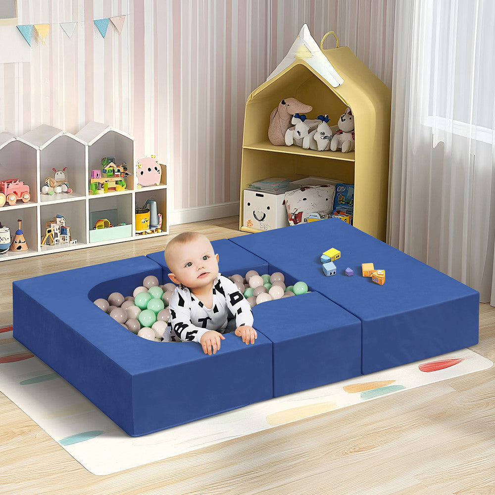 JP Outdoor 4PCS Modular Kids Play Couch Filled with 100% 28D Sponge,Toddler Nugget Convertible Couch，Navy Blue
