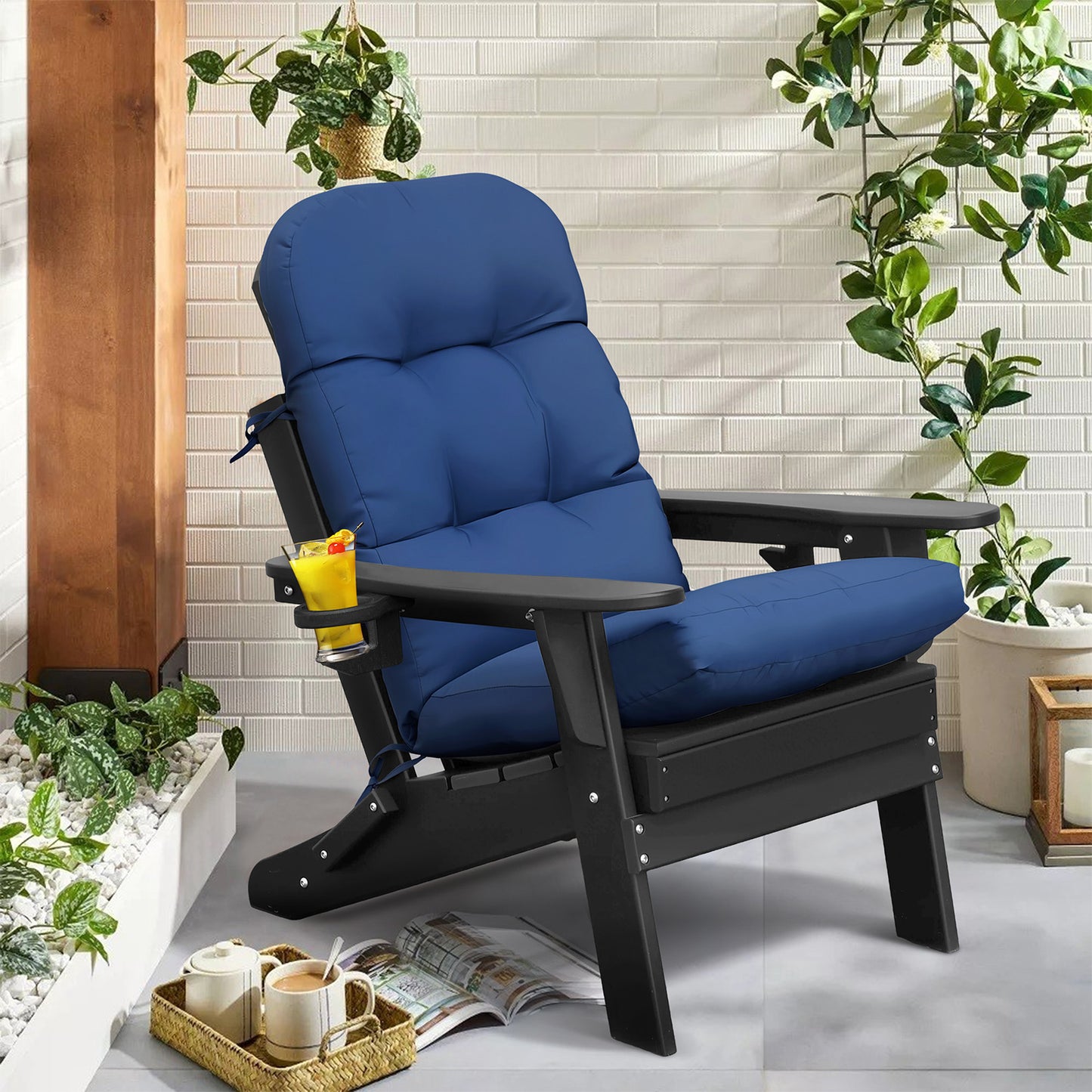 JP OUTDOOR 19.7”x 46.5”x 4” Outdoor Seat and Back Cushion for Adirondack Chairs,Navy Blue