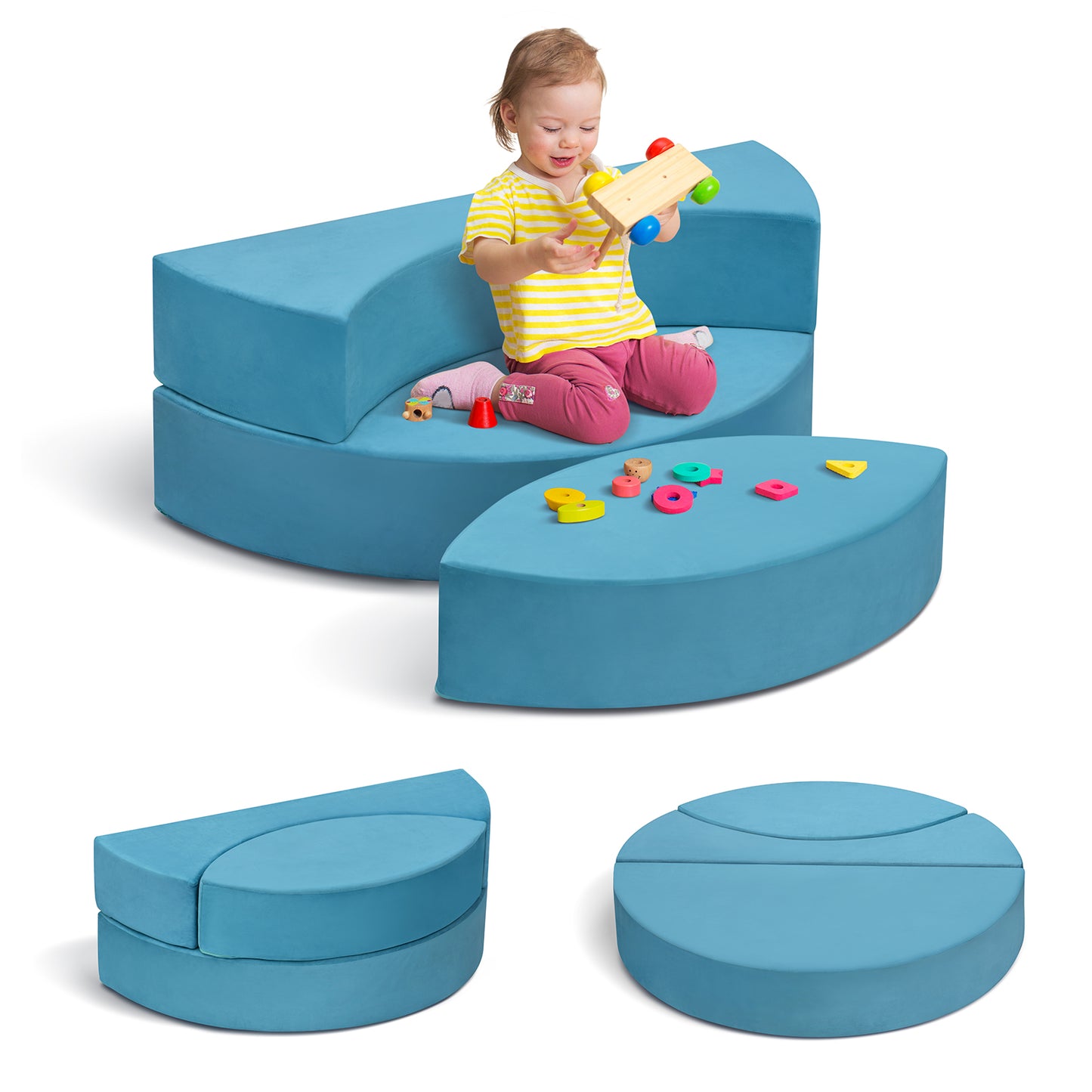 JP OUTDOOR Modular Kids Play Couch, Toddler Furniture Lounger Sofa ,Blue