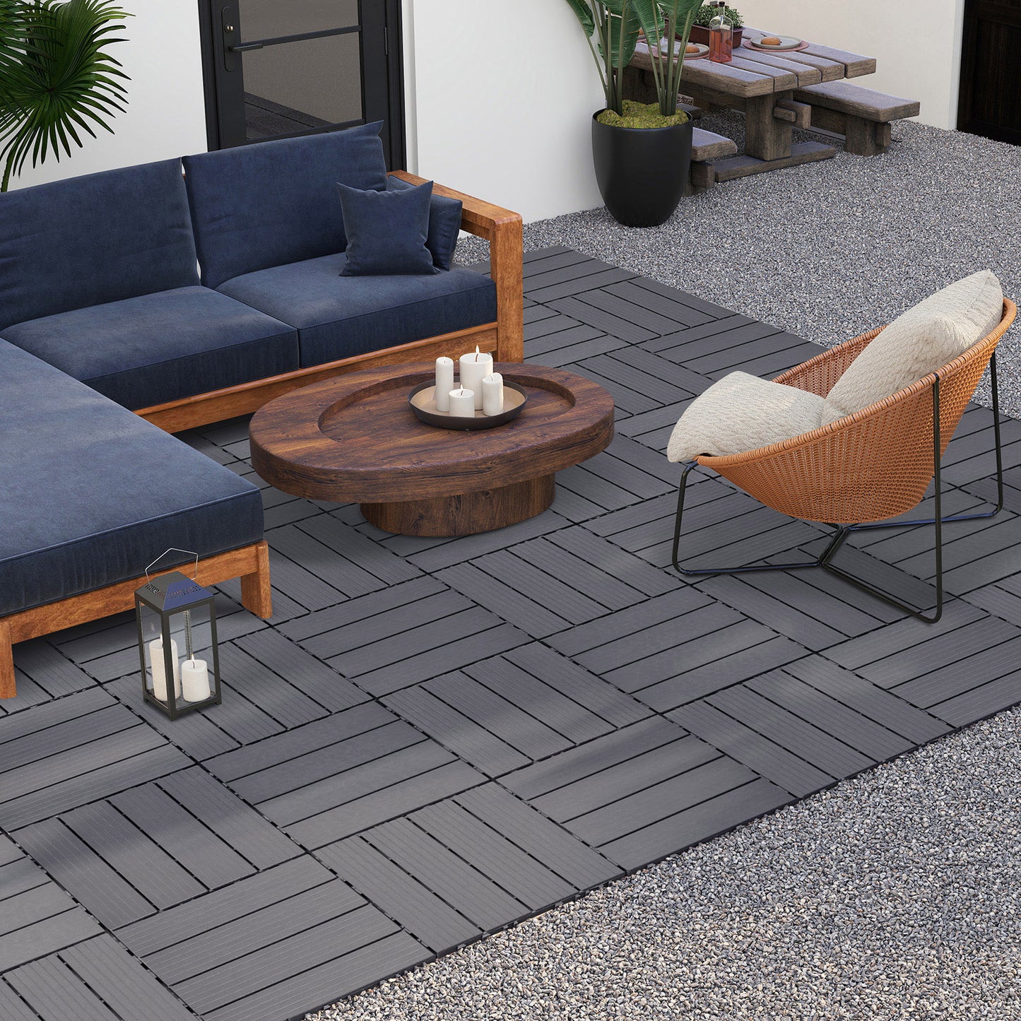 JP Outdoor Interlocking Deck Tiles, Outdoor Square Flooring Tiles,27 Pack,Grey