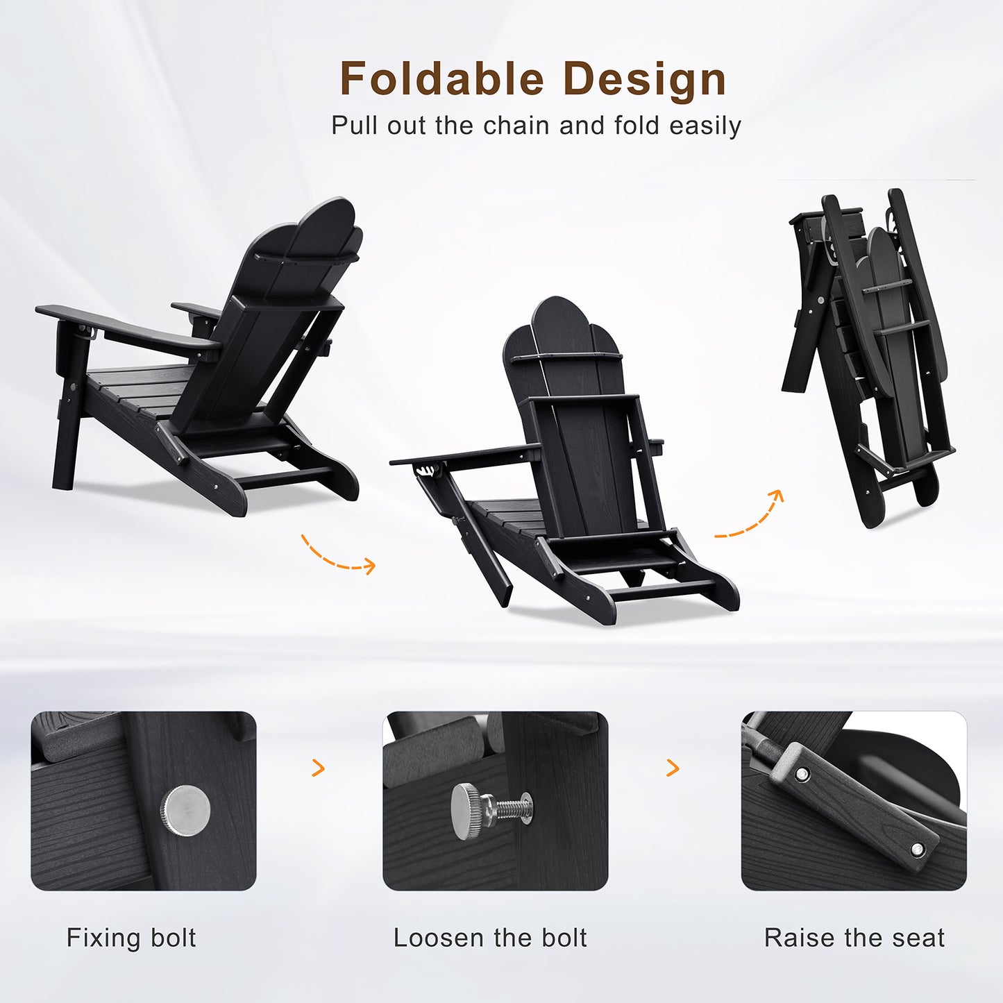 JP OUTDOOR Folding Adjustable Adirondack Chair with Ottoman & Cup Holder,HDEP Multifunctional Adirondack Chair with Footrest,Black