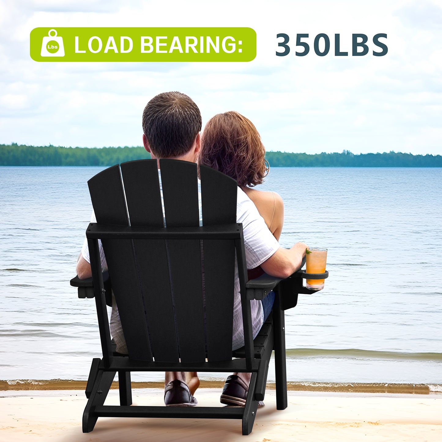 JP OUTDOOR Outdoor Folding HDPE Adirondack Chair, Patio Resin Adirondack Chair with Cup Holder,Black