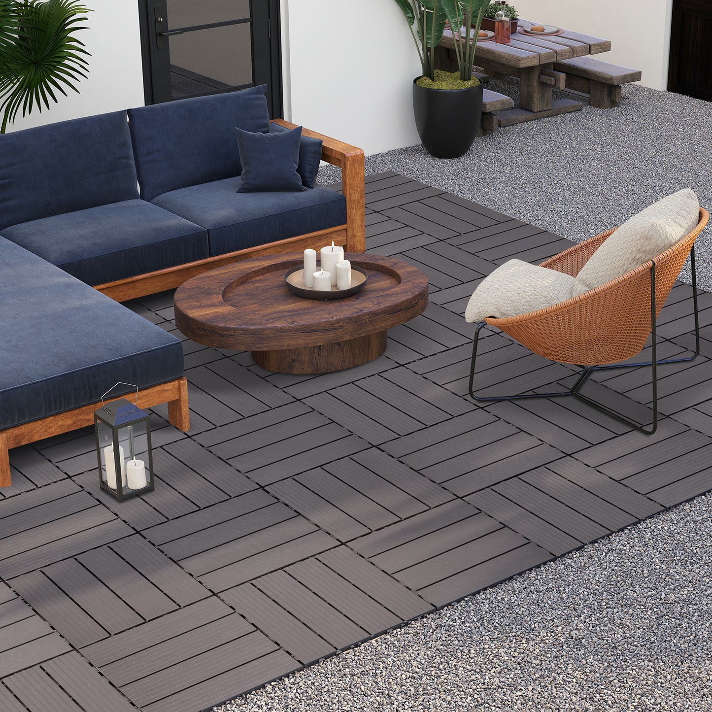 JP Outdoor Interlocking Deck Tiles, Outdoor Square Flooring Tiles,9 Pack,Coffee