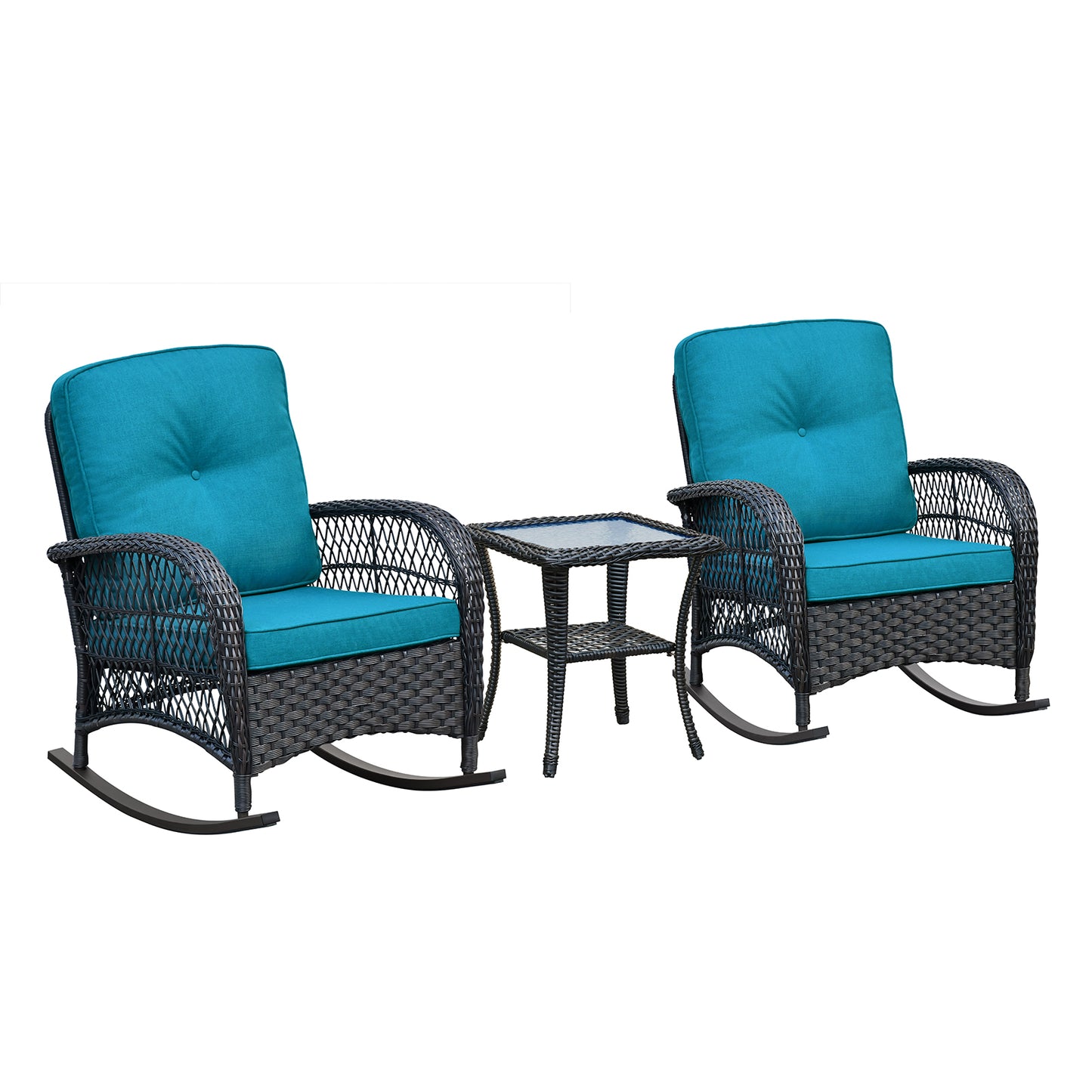 JP Outdoor 3Pcs Indoor or Outdoor Wicker Rocking Porch Chair,Cyan Blue