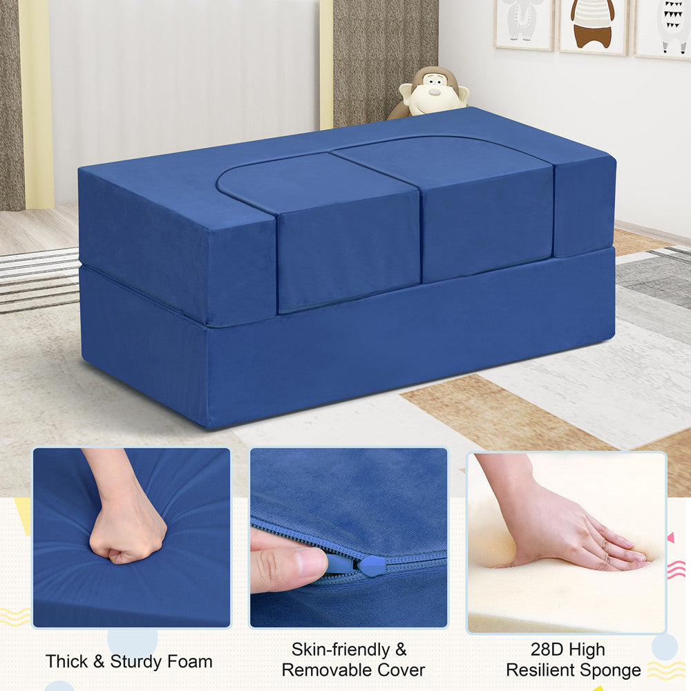 JP Outdoor 4PCS Modular Kids Play Couch Filled with 100% 28D Sponge,Toddler Nugget Convertible Couch，Navy Blue