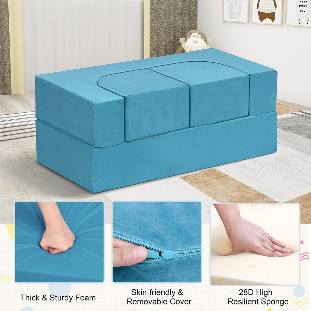 JP Outdoor 4PCS Modular Kids Play Couch Filled with 100% 28D Sponge,Toddler Nugget Convertible Couch，Blue