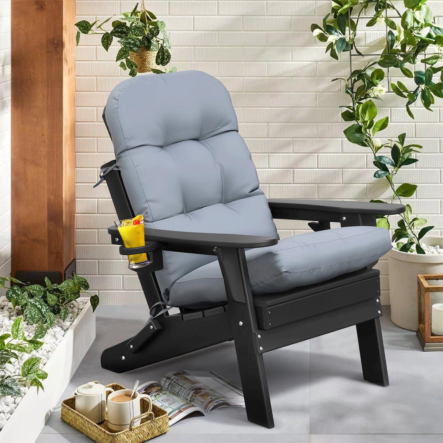 JP OUTDOOR Adirondack Chair Cushion, Rocking Chair Cushion 46.5x19.7x4 inch, High Back Patio Cushion of Upper and Lower with Ties, Grey