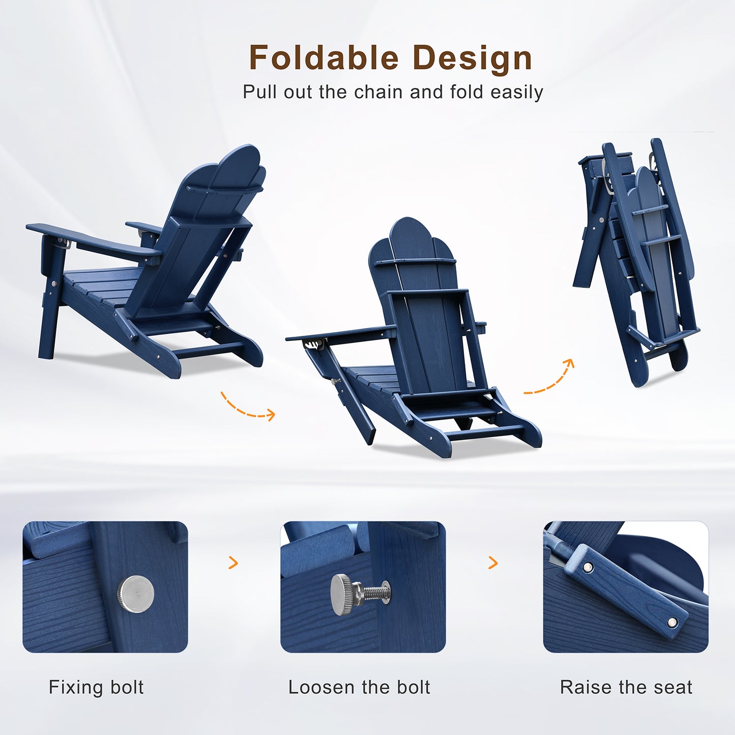 JP OUTDOOR Folding Adjustable Adirondack Chair with Ottoman & Cup Holder,HDEP Multifunctional Adirondack Chair with Footrest, Blue