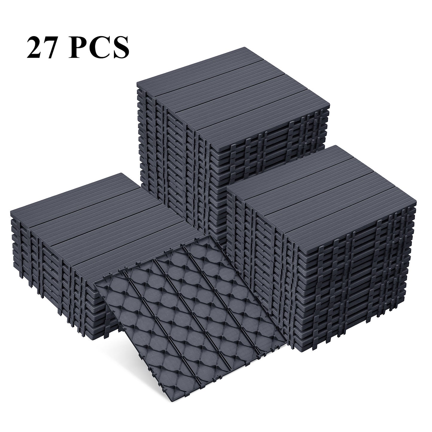 JP Outdoor Interlocking Deck Tiles, Outdoor Square Flooring Tiles,27 Pack,Grey