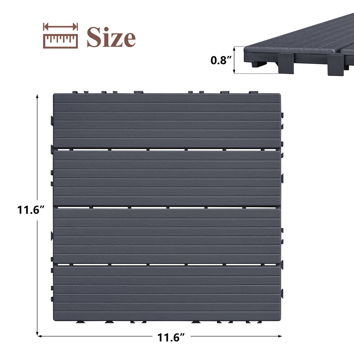 JP Outdoor Interlocking Deck Tiles, Outdoor Square Flooring Tiles,9 Pack,Grey