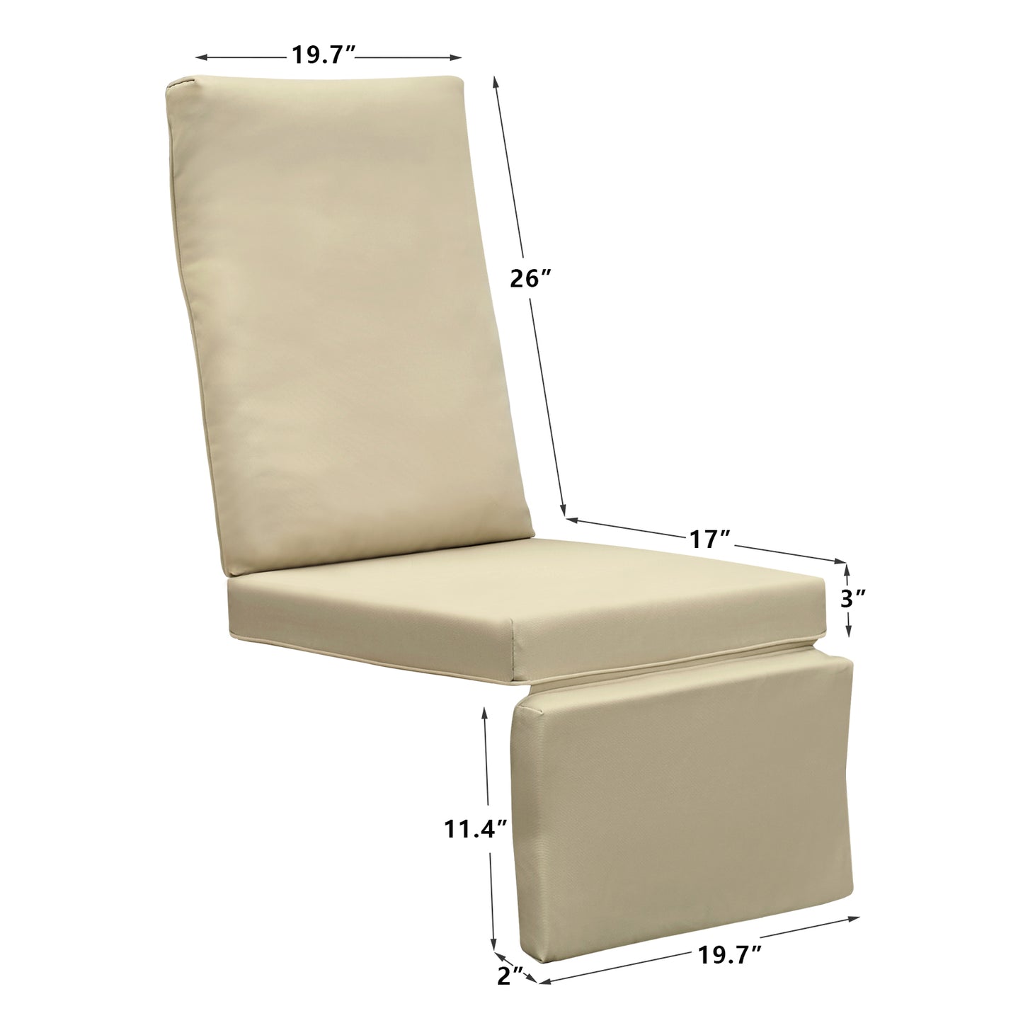 JP Outdoor Patio Recliner Cushion,&nbsp;Outdoor&nbsp;Chair Replacement Waterproof Cushion，Khaki