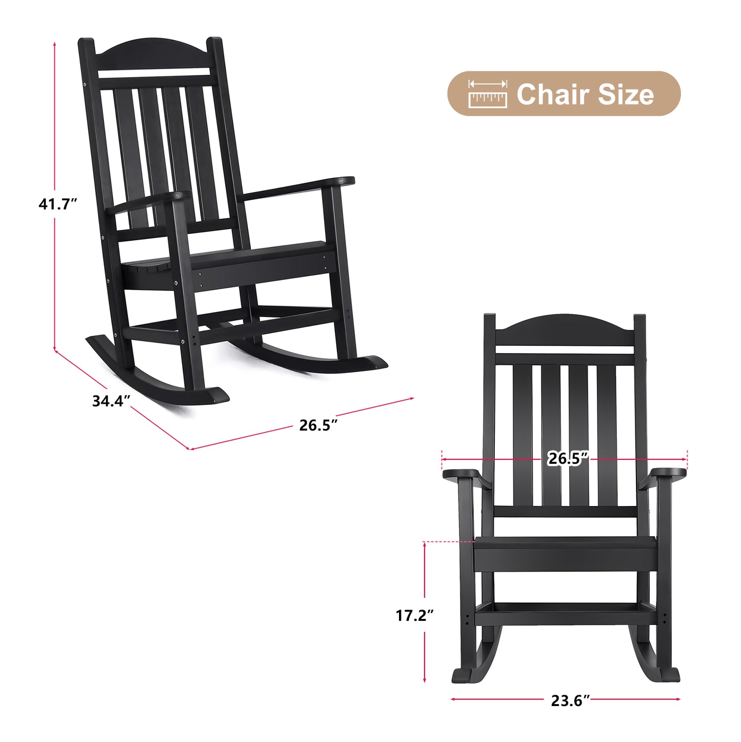 JP OUTDOOR Patio HDPE Rocking Chair,Outdoor Rocking Chair,Black