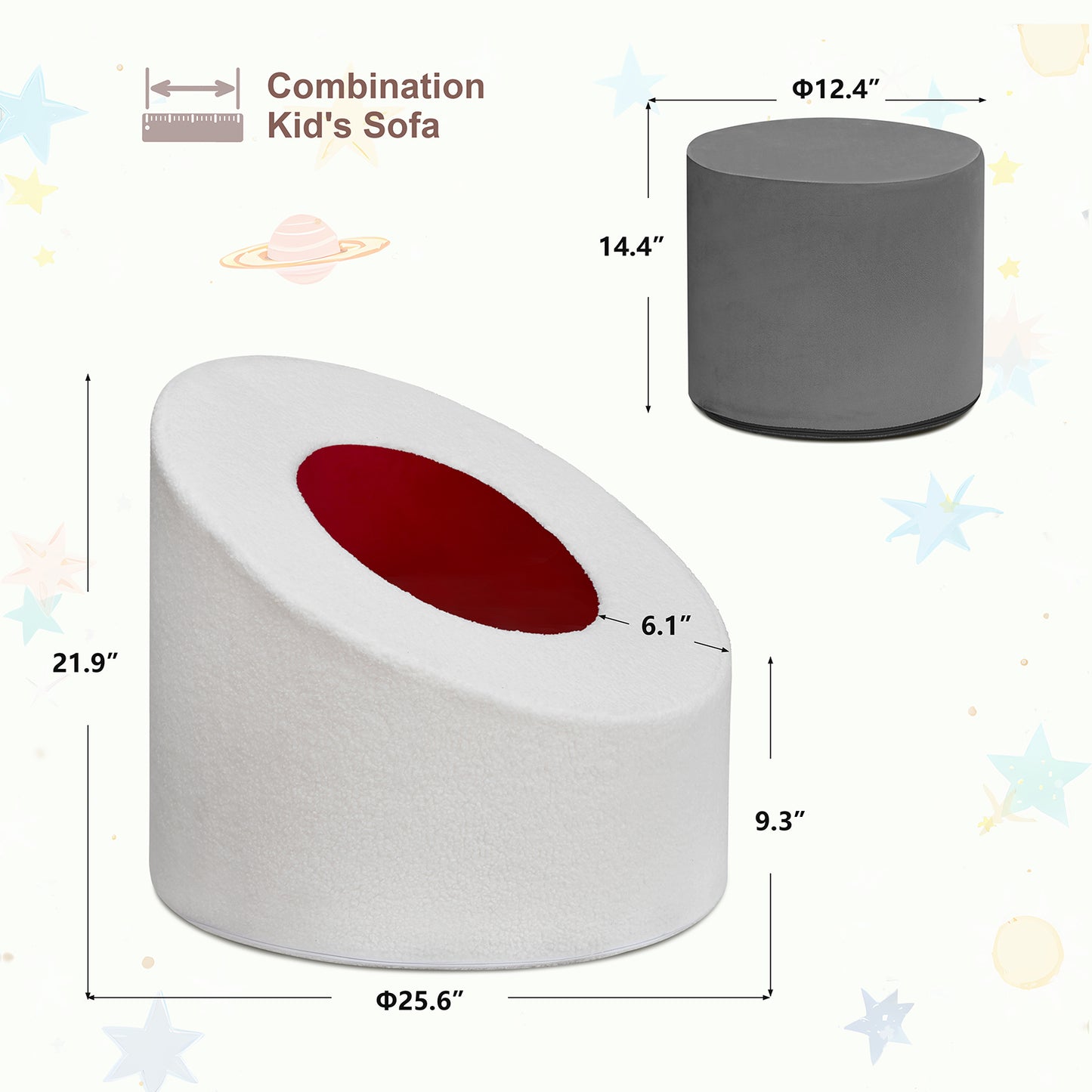 JP OUTDOOR Kid's Round Sponge Chair,Soft 28D Sponge Core,Skin-Friendly Dutch Velvet Fabric,White