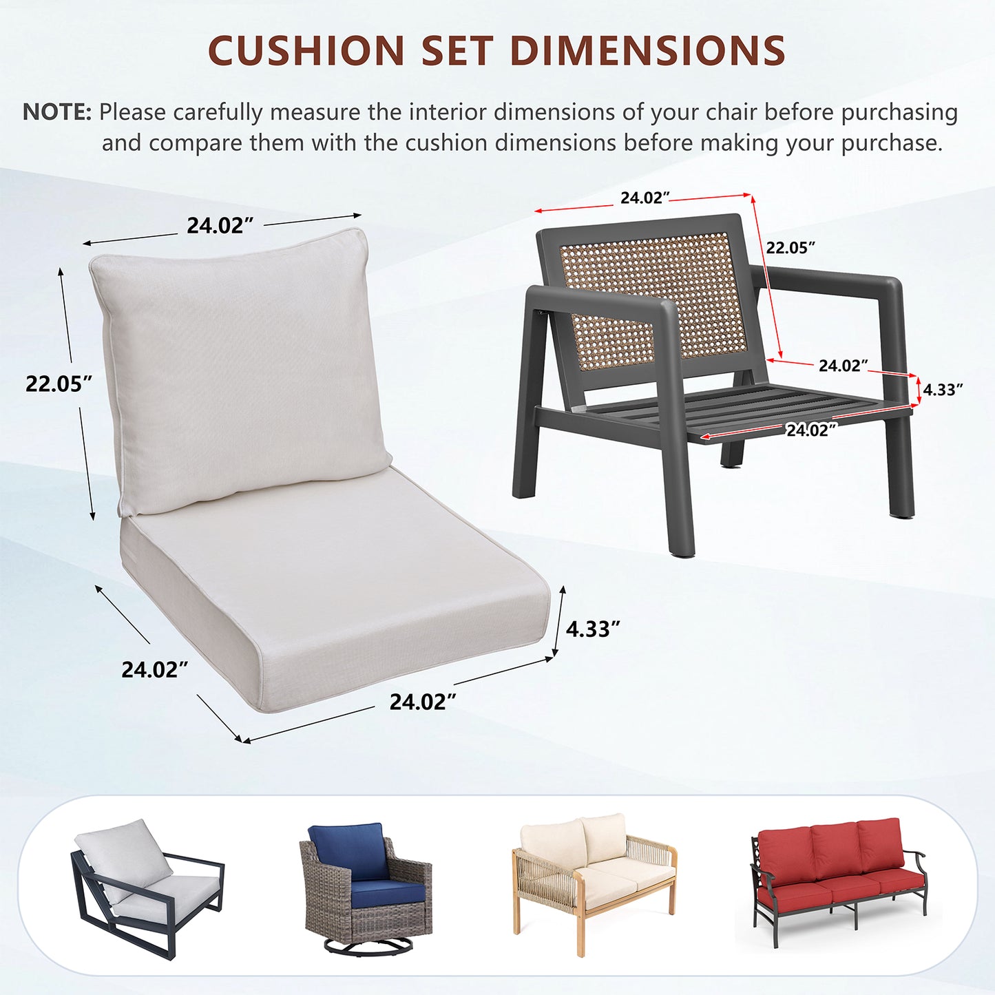 JP Outdoor 24" x 24" Patio Deep Seat Cushion Set, Outdoor Furniture Chair Cushion, Water Resistant & Fade Resistant,Beige