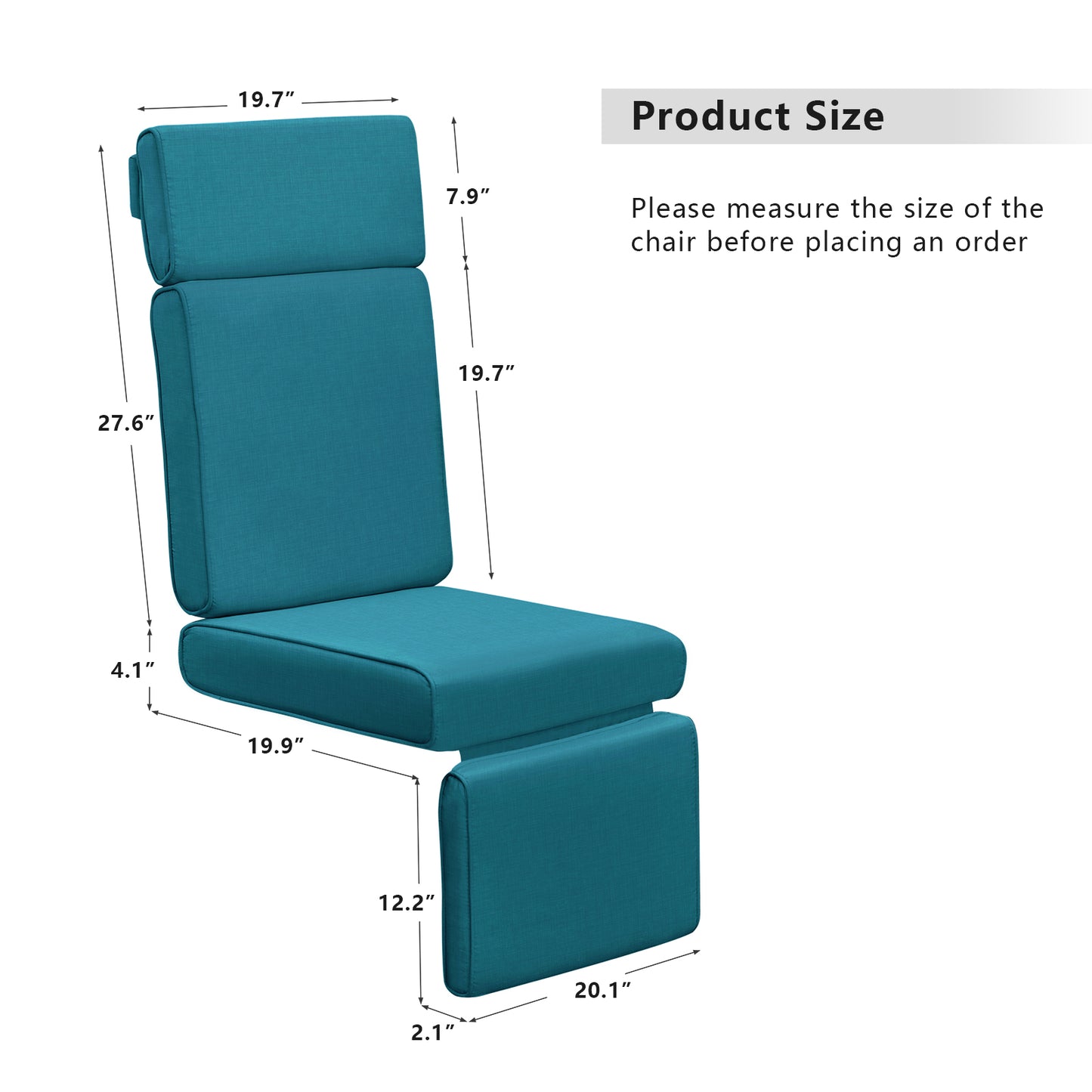 JP Outdoor Patio Recliner Cushion,Replacement Cushion for Outdoor Recliner,Peacock Blue