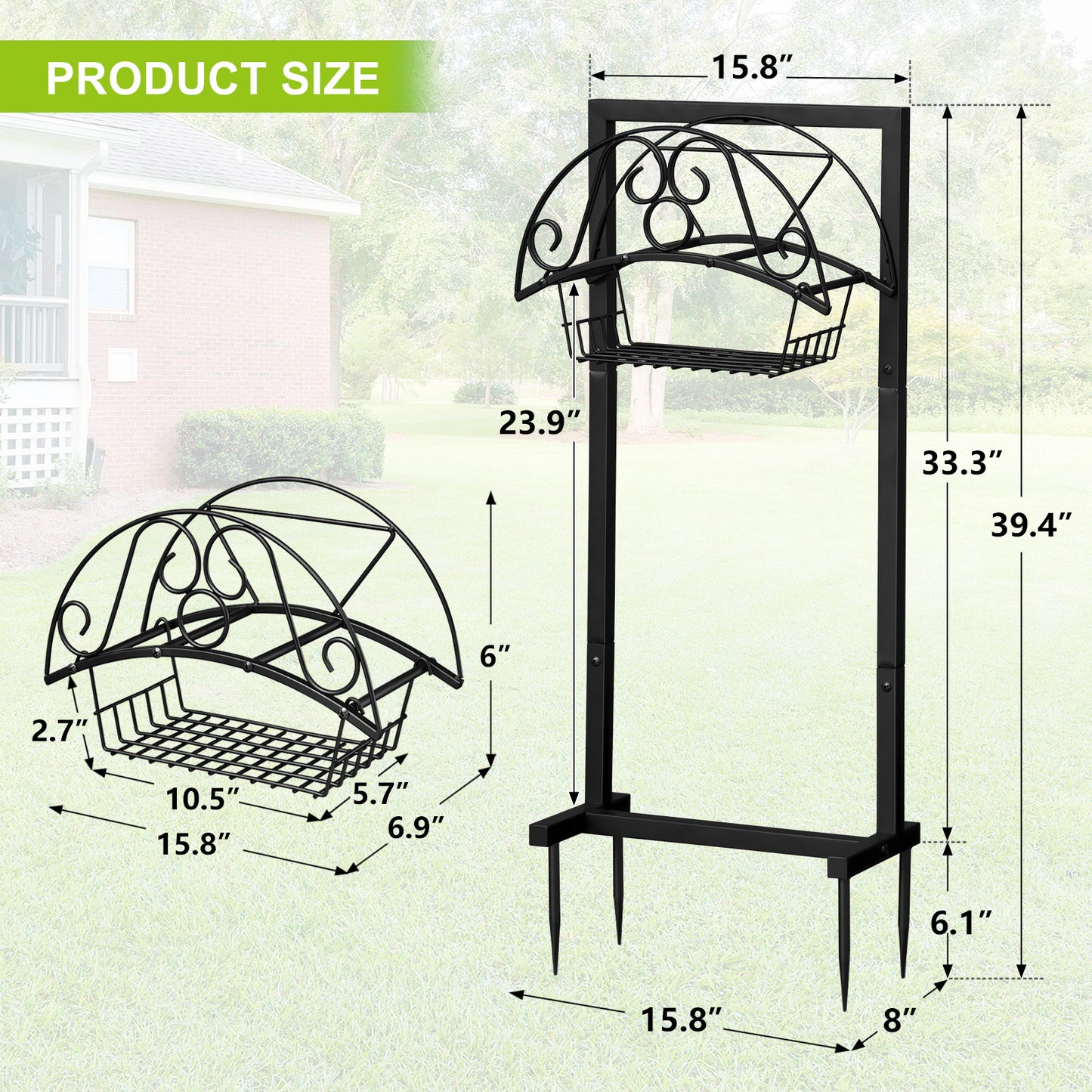 JP Outdoor Detachable Garden Hose Holder with Basket,Freestanding Water Hose Holder for Outdoor Yard Lawn