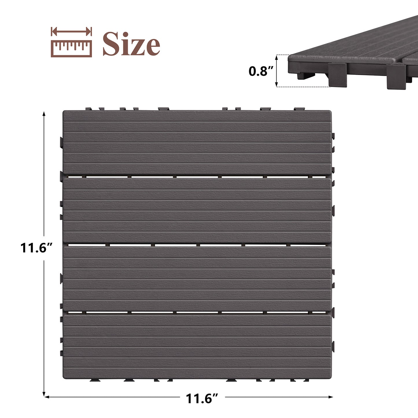 JP Outdoor Interlocking Deck Tiles, Outdoor Square Flooring Tiles,9 Pack,Coffee