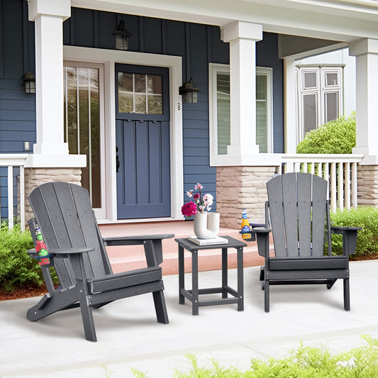 JP OUTDOOR Patio Adirondack Chairs Set of 3, Patio Resin Adirondack Chairs with Side Table, Dark Grey
