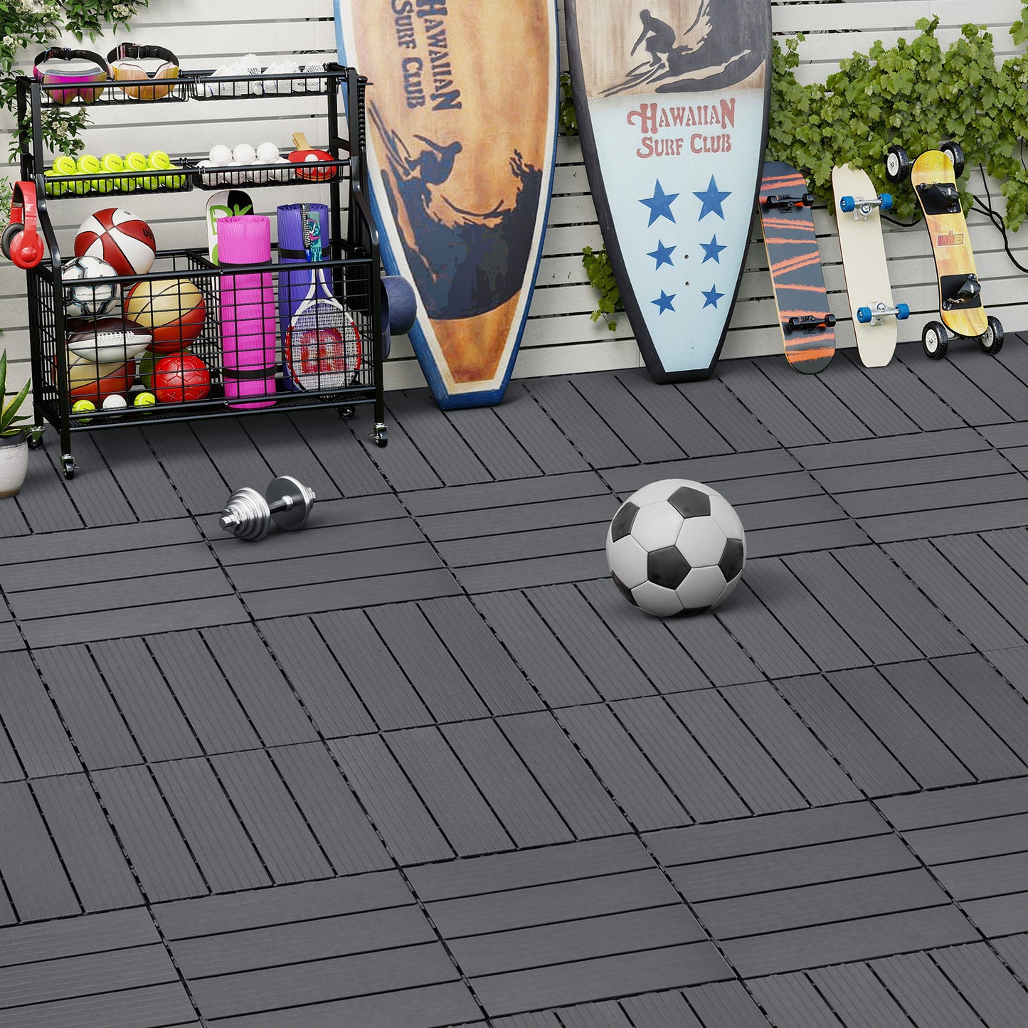 JP Outdoor Interlocking Deck Tiles, Outdoor Square Flooring Tiles,9 Pack,Grey