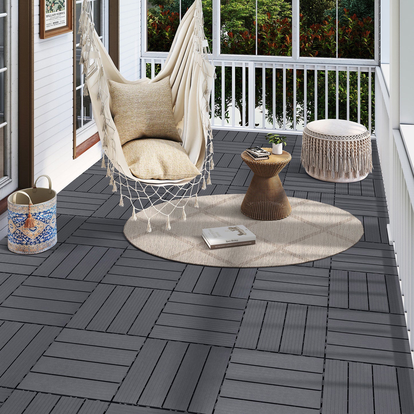 JP Outdoor Interlocking Deck Tiles, Outdoor Square Flooring Tiles,9 Pack,Grey