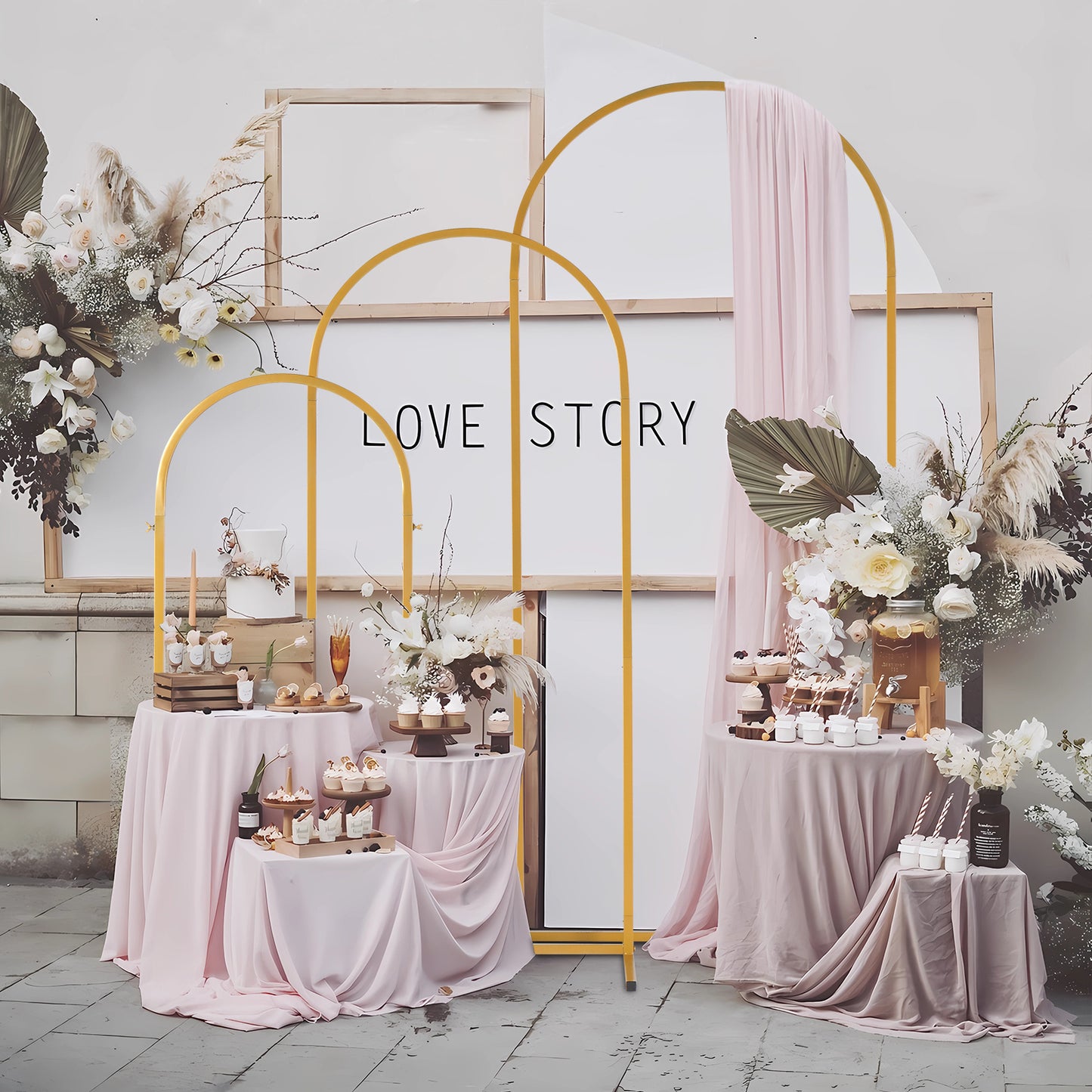 JP OUTDOOR 3Pcs Metal Arch Backdrop Stand, Wedding Arch Stand (5.9FT/4.9FT/3.9FT) ,for Birthday Party Ceremony Outdoor Indoor Celebration Decoration