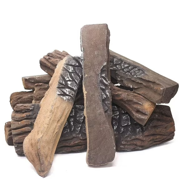 JP OUTDOOR 10PCS Large Gas Fireplace Logs, Ceramic Wood Logs Decor for Indoor and Outdoor Firepit