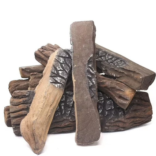 JP OUTDOOR 10PCS Large Gas Fireplace Logs, Ceramic Wood Logs Decor for Indoor and Outdoor Firepit