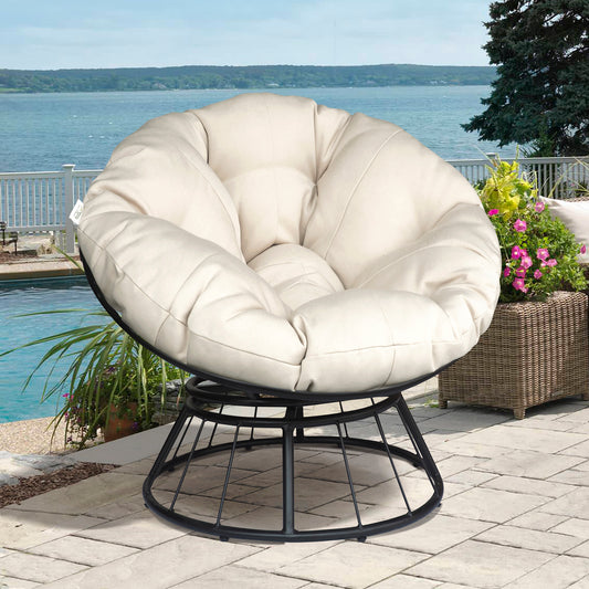 JP OUTDOOR Outdoor Patio Papasan Chair, Papasan Rotating Chair with Cushion,for Garden Backyard, Beige