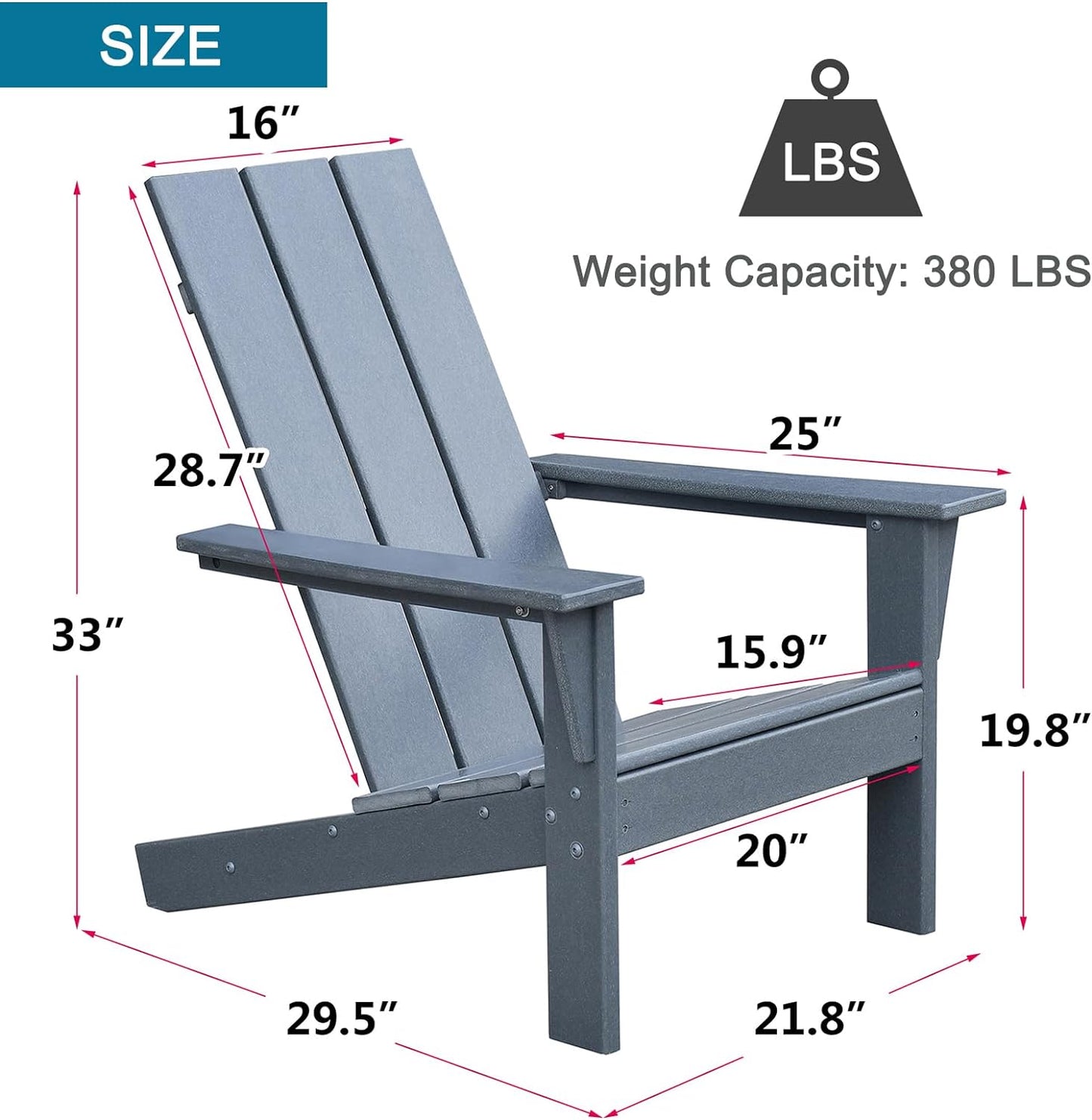 JP OUTDOOR Modern Plastic Adirondack Chair,Outdoor Adirondack Fire Pit Chair,Gray