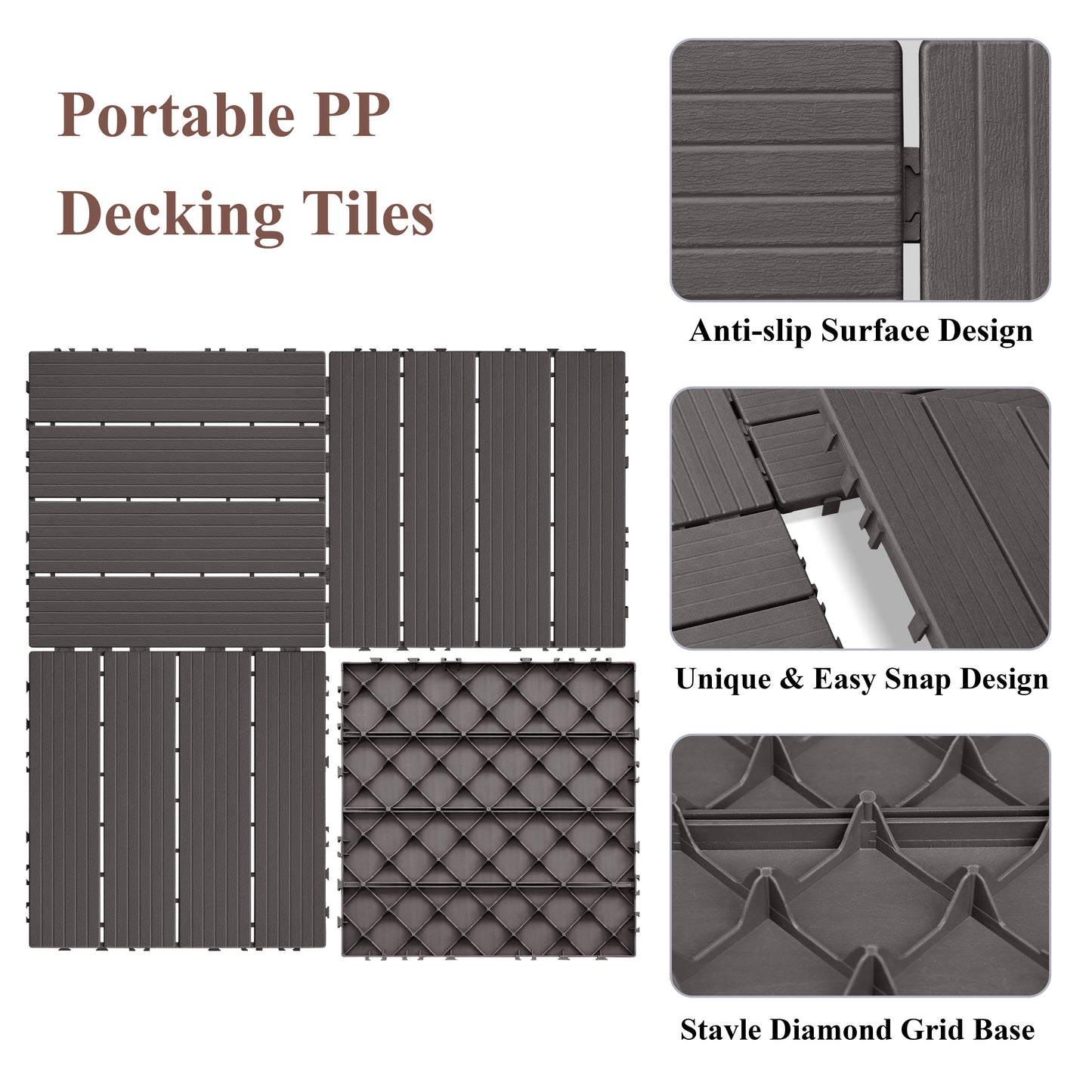 JP Outdoor Interlocking Deck Tiles, Outdoor Square Flooring Tiles,27 Pack,Coffee