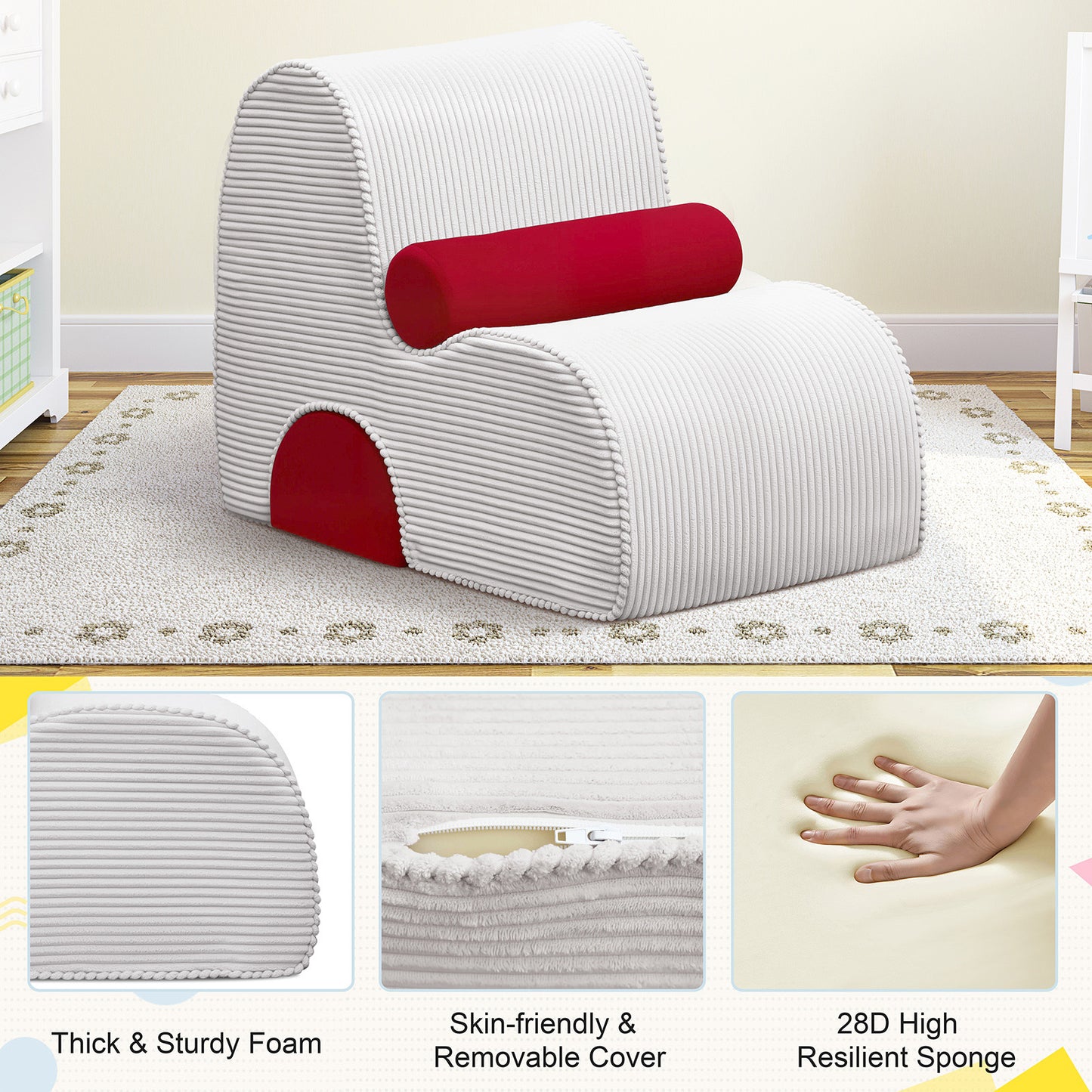 JP OUTDOOR Kid's Sponge Chair,Soft 28D Sponge Core,Skin-Friendly Dutch Velvet Fabric