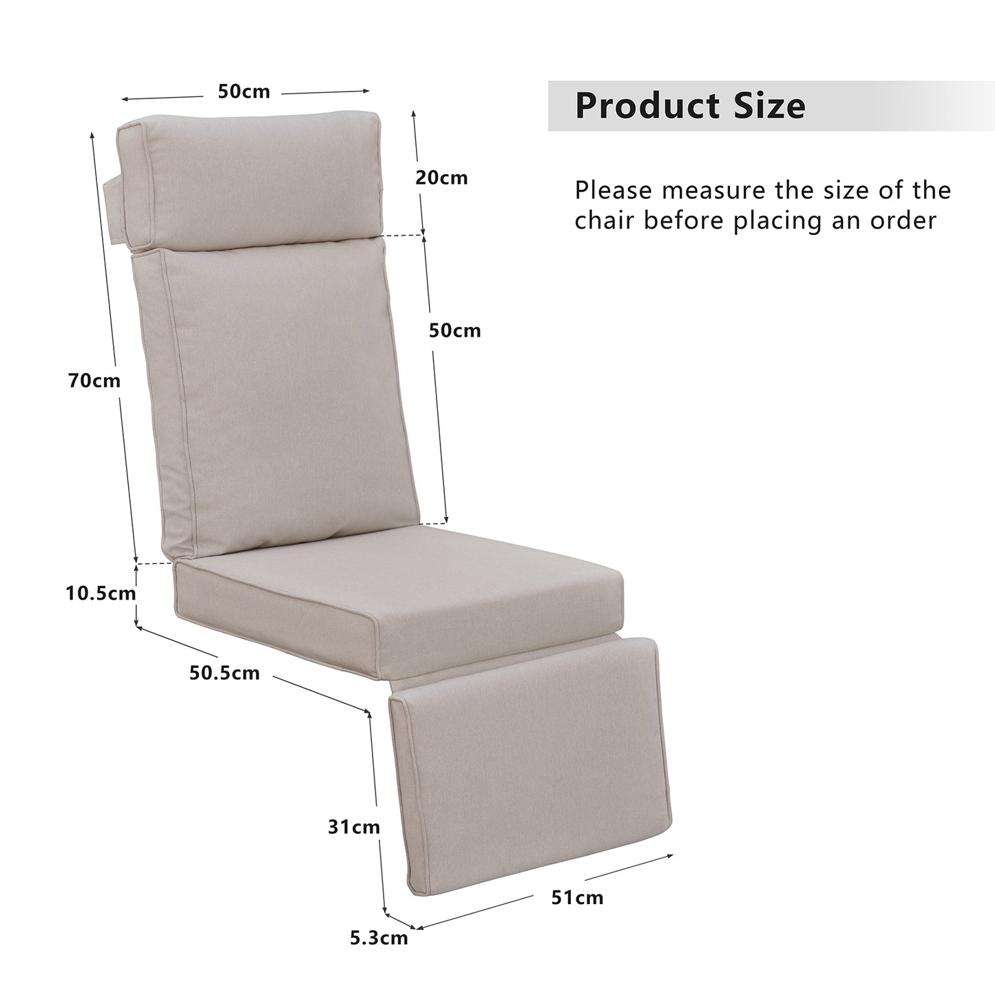JP Outdoor Replacement Cushion for Indoor or Outdoor Recliner Chair,Flaxen