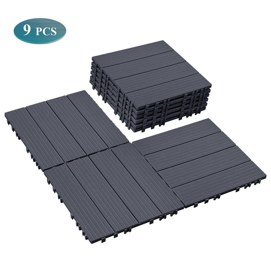 JP Outdoor Interlocking Deck Tiles, Outdoor Square Flooring Tiles,9 Pack,Grey