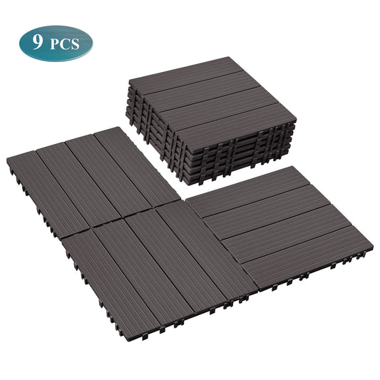 JP Outdoor Interlocking Deck Tiles, Outdoor Square Flooring Tiles,9 Pack,Coffee